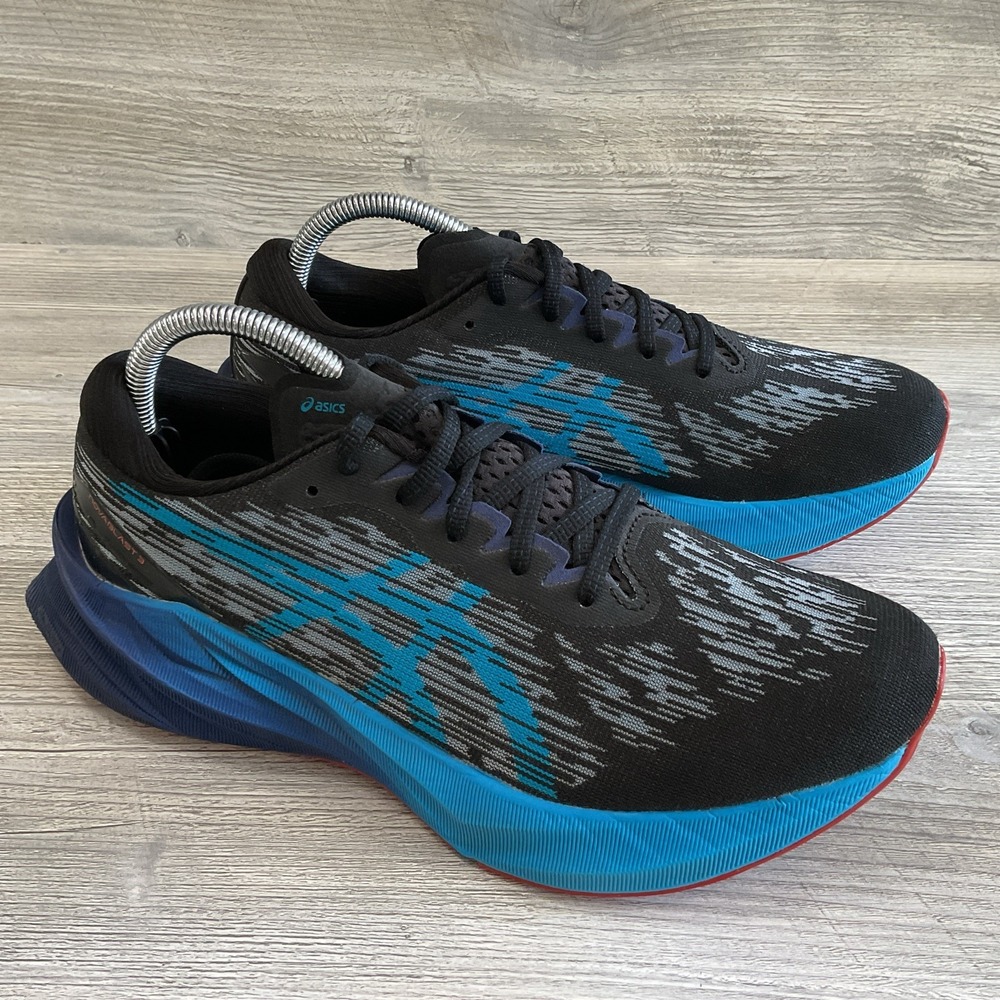 ASICS Novablast 3 1011B458 Running Cushioned Black Blue Sneakers Men's US Size 8